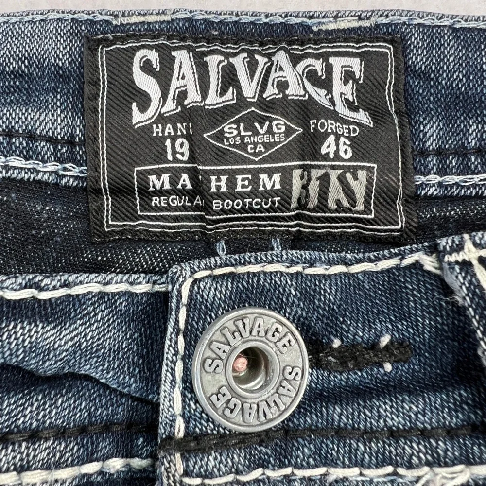 Salvage Mayhem Bootcut Distressed Denim Jeans Men 33x30‎ Grunge Y2K Buckle